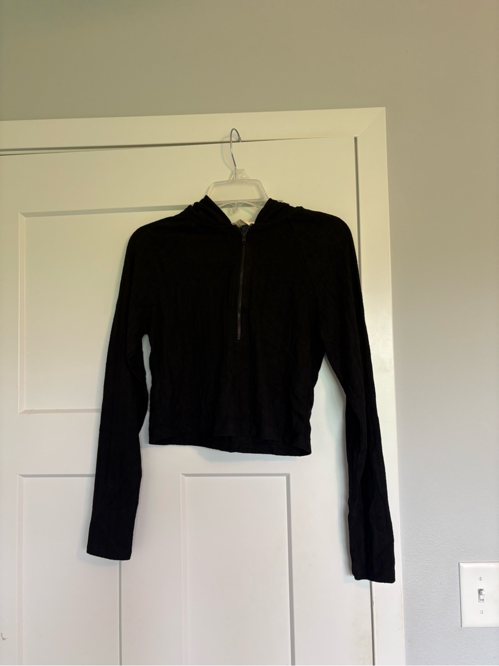 Black Cropped Half-Zip Hoodie Sweater